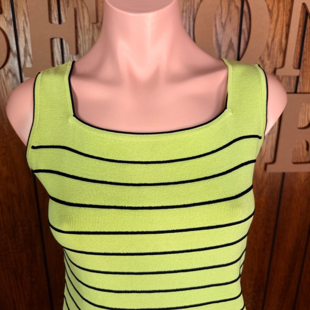 Joseph A Lime Green Striped Y2K Whimsygoth Tank Top Women Large Retro Indie Top - Picture 2 of 5